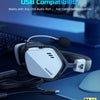 A white Nubwo USB headset is shown on a dark blue surface next to a mouse and cable.