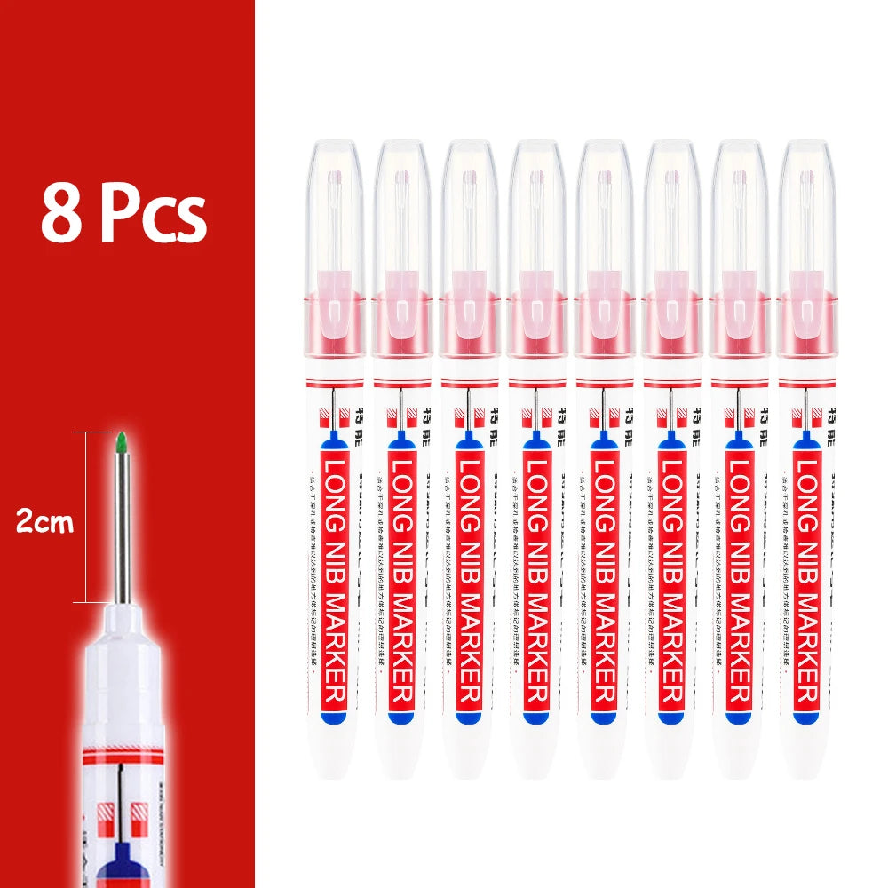 Eight precision waterproof marking pens in various colors and sizes displayed next to a 2cm scale.