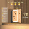 A beige smart wall plug featuring multiple outlets and ports for power distribution.