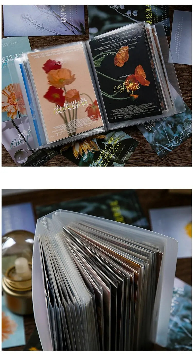 A stack of A6 photo storage booklets featuring floral and nature-themed designs.