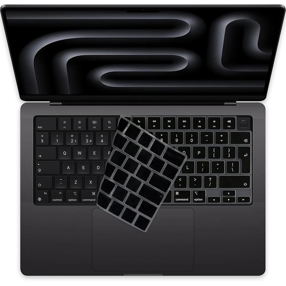 A silicone keyboard cover for a laptop, showing the keyboard and palm rest area.