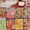 A collection of colorful film stickers featuring various food items and aesthetic designs.