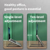 Two laptop stands demonstrating single-level and ten-level height adjustment for improved posture.