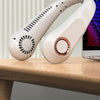 A white bladeless neck protection cloud fan is shown resting on a wooden surface.