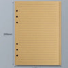 Cuaderno de hojas sueltas color canela claro con líneas rayadas, mide 209mm x 142mm.