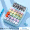 Blue candy color 12-digit desktop calculator with mechanical keys shown on a light blue background