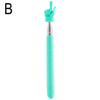 A teal retractable hand pointer stick with a silver tip and green grip.