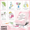 A set of 60 affirmation cards featuring positive phrases and illustrations for daily positivity.