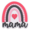 A pink, gray, and white rainbow charm with a heart shape in the center.