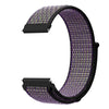 A purple nylon loop watch strap with a black buckle and textured pattern.