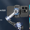 A close-up view of the AOCHUAN Smart 8.0 anti-shake gimbal stabilizer mounted on a smartphone.