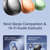 A collection of HTC sleep companion earbuds in black, orange, and green, highlighting their design and features.