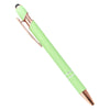 A light green retractable stylus and ballpoint pen with gold accents.