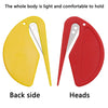 Abrelatas amarillas y rojas vistas desde la parte posterior y la vista de la cabeza.
