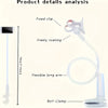 Diagram showing the features of an adjustable tablet and phone holder including a fixed clip, freely rotating joint, flexible