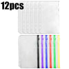 A set of 12 clear PVC zipper binder pockets for cash and small items.