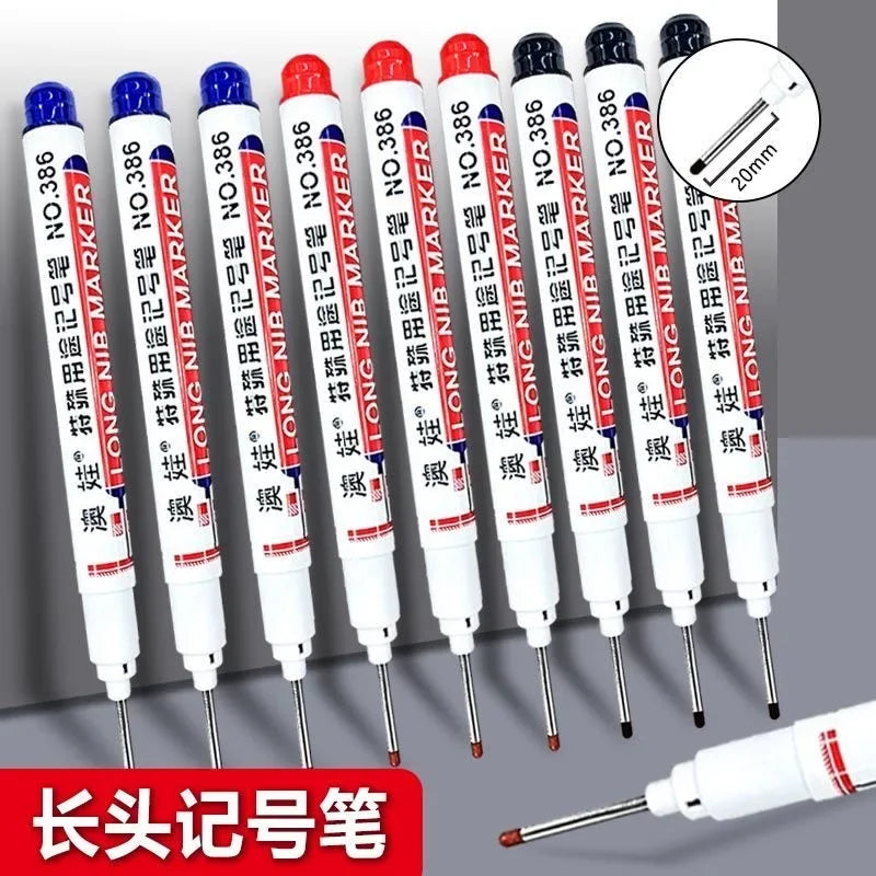 A set of Long Nib Marker pens in various colors and tips for marking metal and wood.