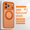 Orange phone case for iPhone 17 series featuring a fulcrum shell design and magnetic stand.