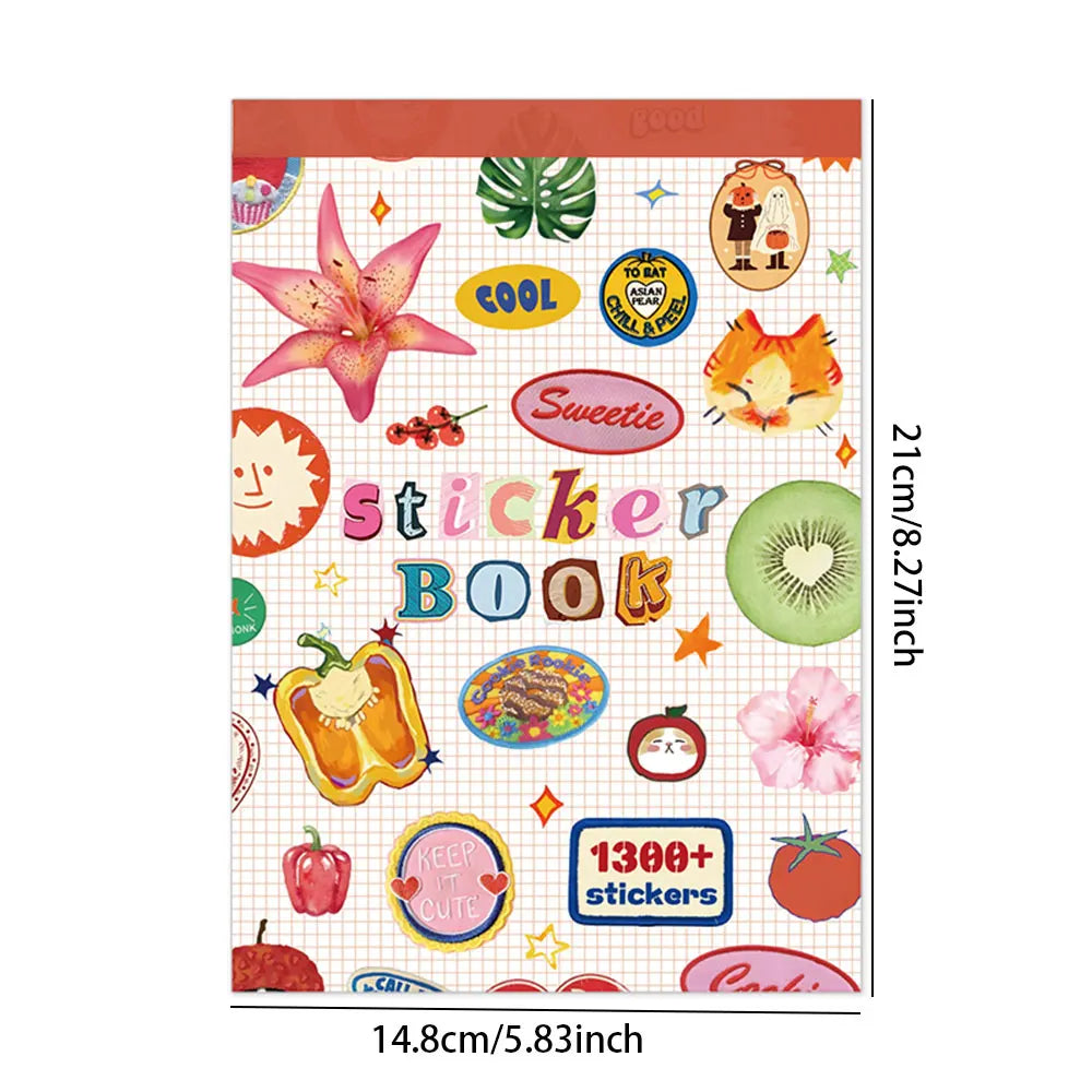 A sticker book featuring aesthetic patterns of nature and animals like flowers, leaves, and cats.