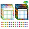 An incentive reward chart for kids behavior tracking featuring a grid and colorful confetti borders.