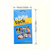 A blue package of White Tack reusable and removable sticky adhesive putty with dimension markings.