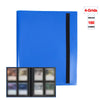 A blue 4-grid card binder album with a black spine and a clear view of the interior.