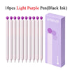 A box containing 10 light purple pens with black ink and a popup design.