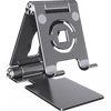 Silberner Tablet-Halter mit rotierender Mechanik und flacher Basis