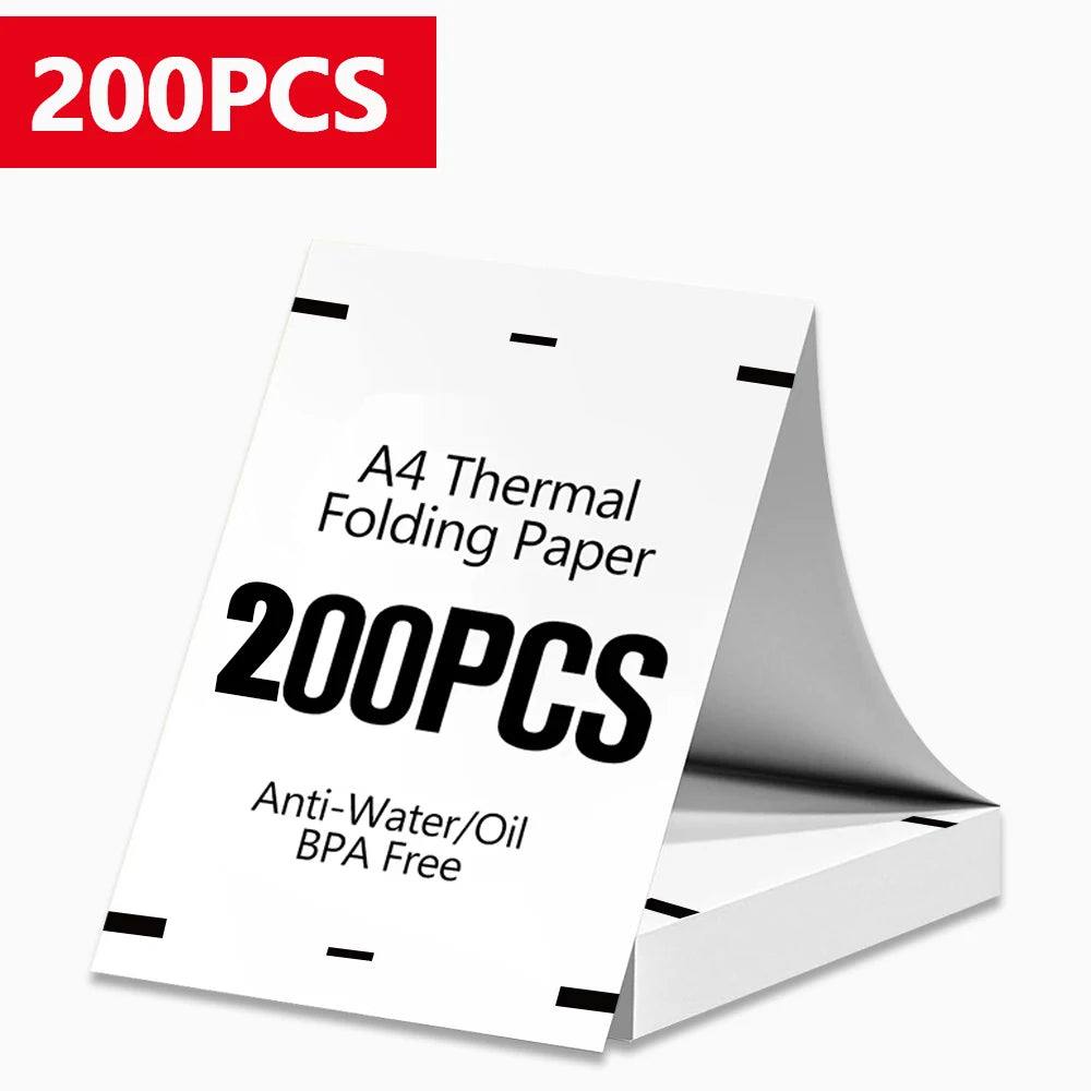 A stack of 200 sheets of A4 thermal folding paper for portable printers