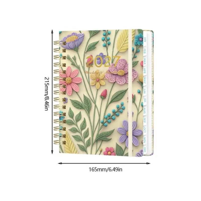 A5 spiral bound planner featuring floral illustrations and monthly tabs
