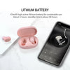 Un paquete de baterías de litio rosa y un smartphone mostrando una página de producto para auriculares inalámbricos Bluetooth