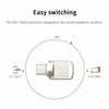A silver USB 3.2 Type-C flash drive connector designed for easy switching to a PC or Mac.