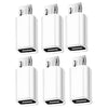 A set of white USB-C to Micro USB adapters for charging and data sync.