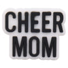 A white plastic charm with black text that reads CHEER MOM
