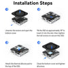 Installation steps showing how to install an NVMe SSD into a USB hub dock using screws and thermal silicone pads.