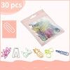 A set of 30 colorful decorative bookmarks and paper clips packaged in a clear plastic pouch.