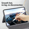 A hand uses a stylus on an iPad Pro displaying a scenic view, emphasizing smooth performance.
