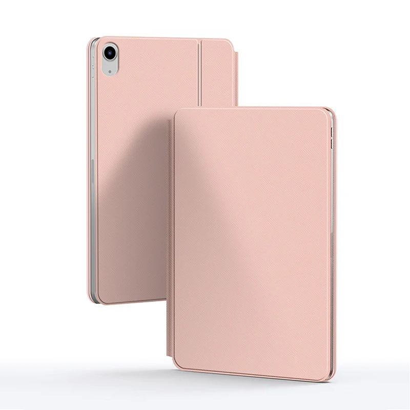 Clavier magnétique flottant rose pour iPad, orientation verticale.