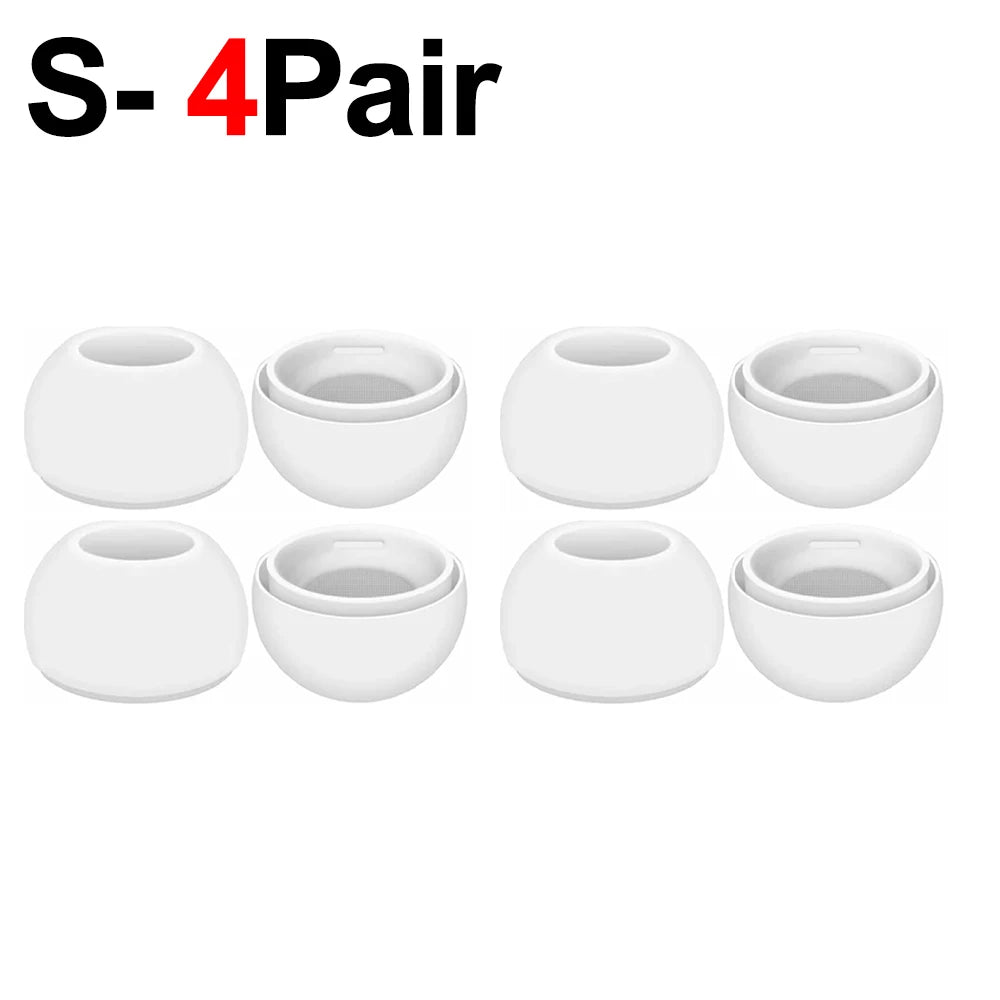 Quatre embouts en silicone blancs pour AirPods Pro présentés en grille.