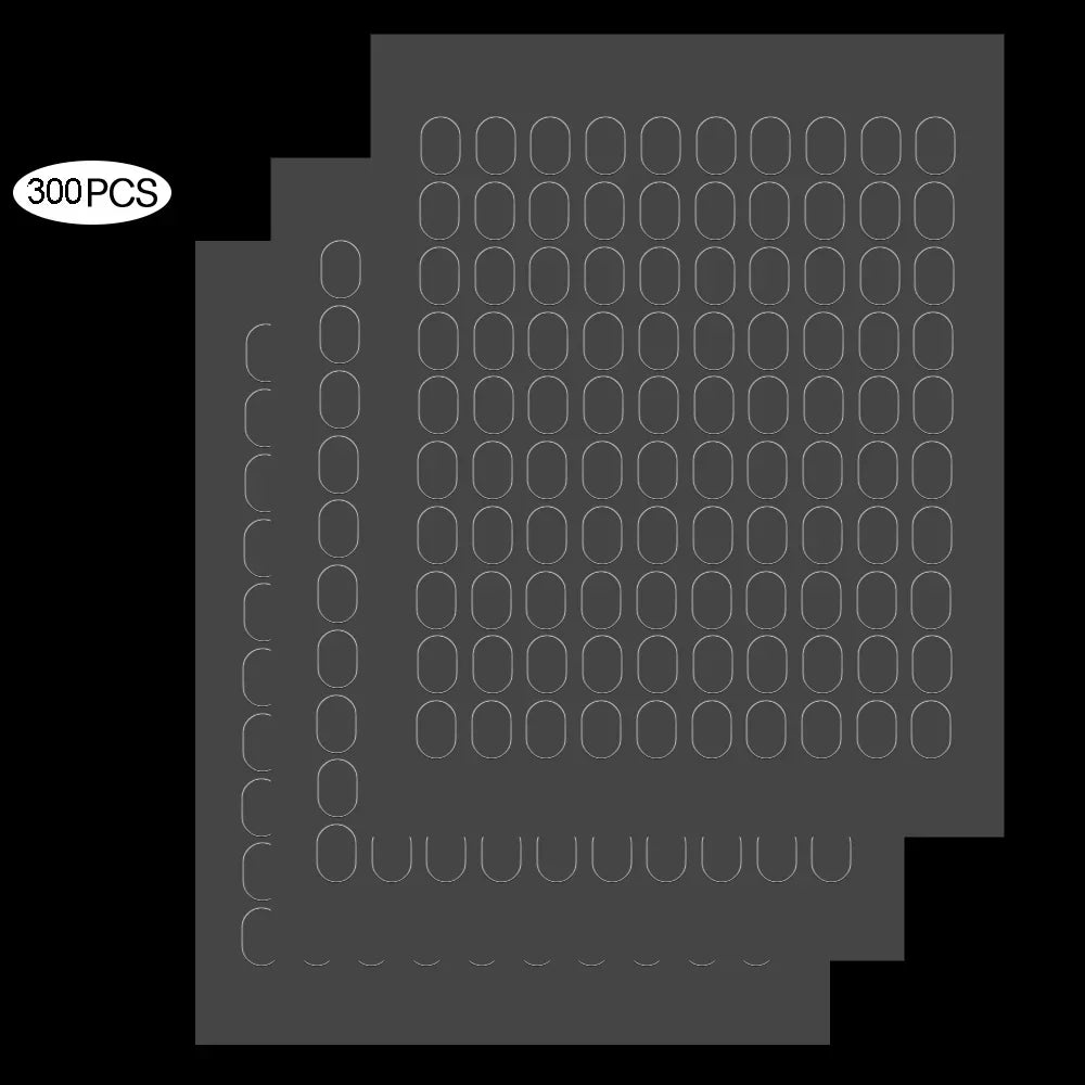 A sheet of double-sided adhesive fixer pads with small circular holes.