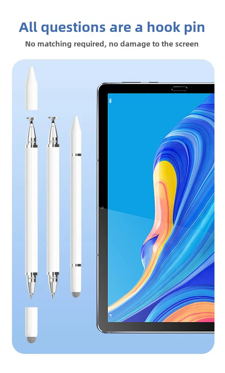 Un juego de bolígrafos stylus magnéticos con diversas puntas y longitudes, junto a una pantalla de tableta.