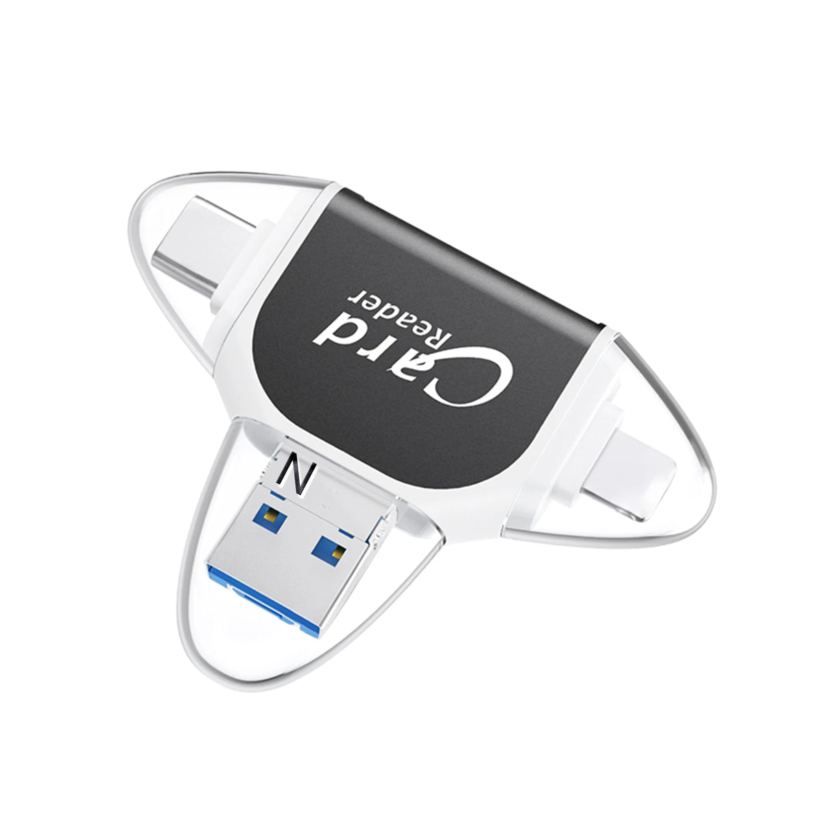 A white card reader device with a black panel and a slot for an SD or TF card.