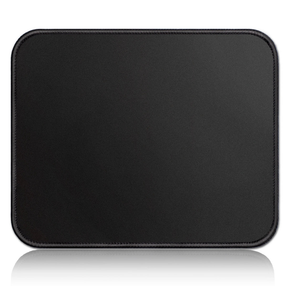 Black portable gaming mouse pad with a stitched edge.