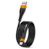 A black and orange durable fast charging USB cable with a connector for iOS devices.
