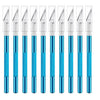 A set of ten colorful precision craft knives with silver blades and blue handles.