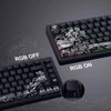 A mechanical keyboard showing the difference between RGB OFF and RGB ON with Ukiyo-e translucent keycaps.