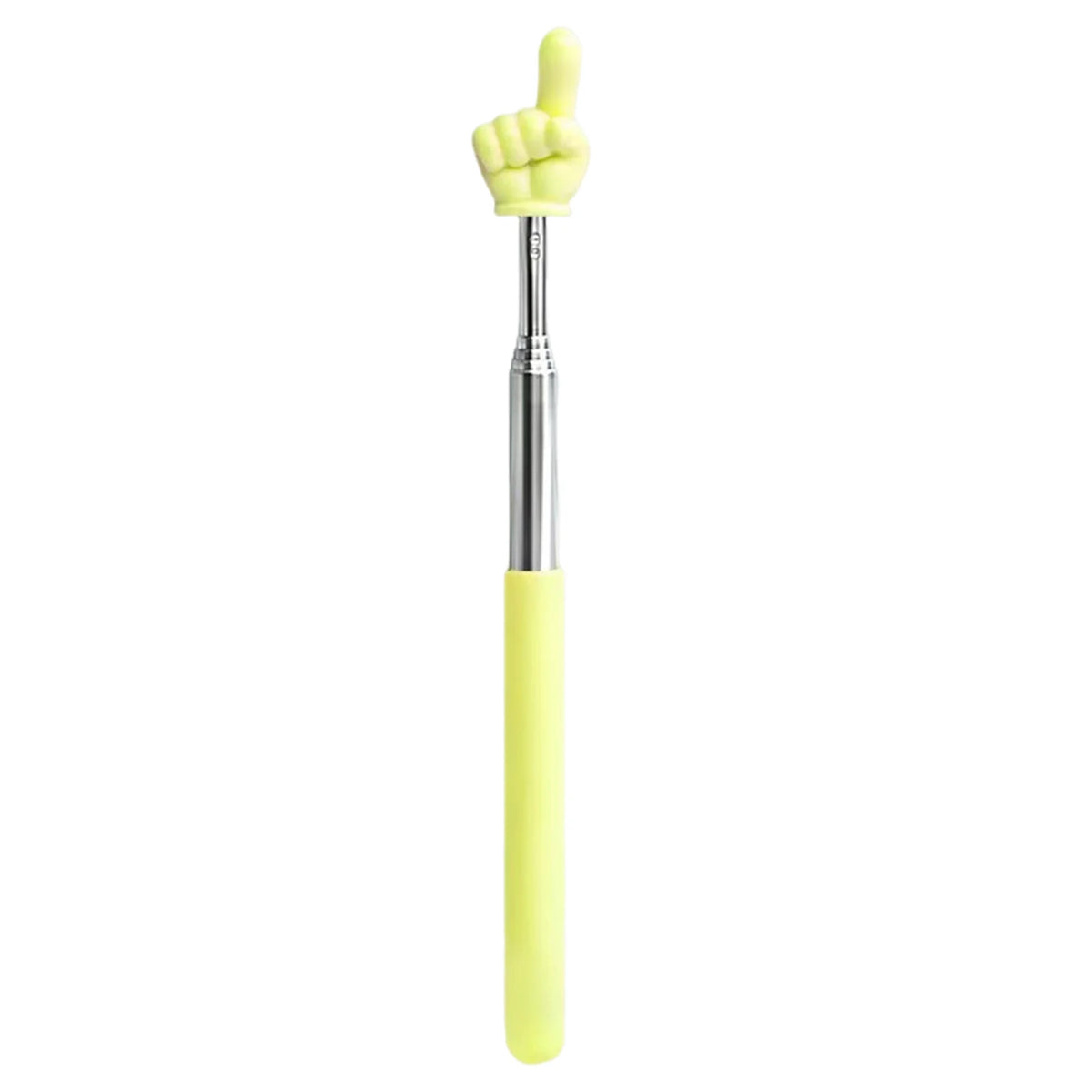 A yellow retractable teacher pointer stick with a hand gesture at the top.