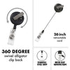 Ein ausziehbares Abzeichenhalter mit schwenkbarem Alligatorenclip hinten und einem 26-Zoll-Kabel.