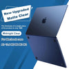 A dark blue protective case for a MacBook Air, showing an upgraded matte clear finish.