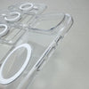 Estuche protector magnético transparente para iPhone y iPad con múltiples anillos de silicona transparentes.